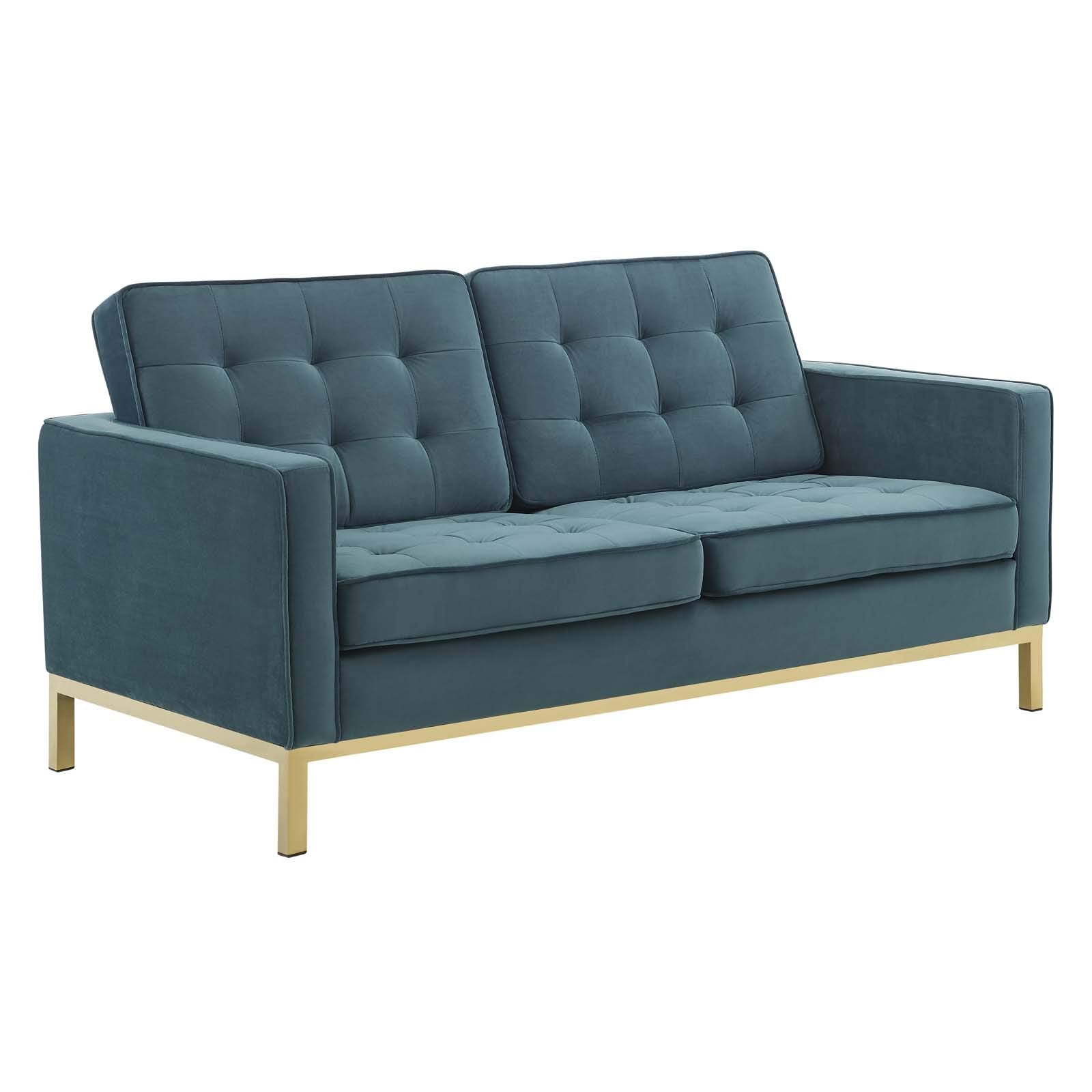 Modway Loft Tufted Button Performance Velvet Upholstered Loveseat In Gold Teal